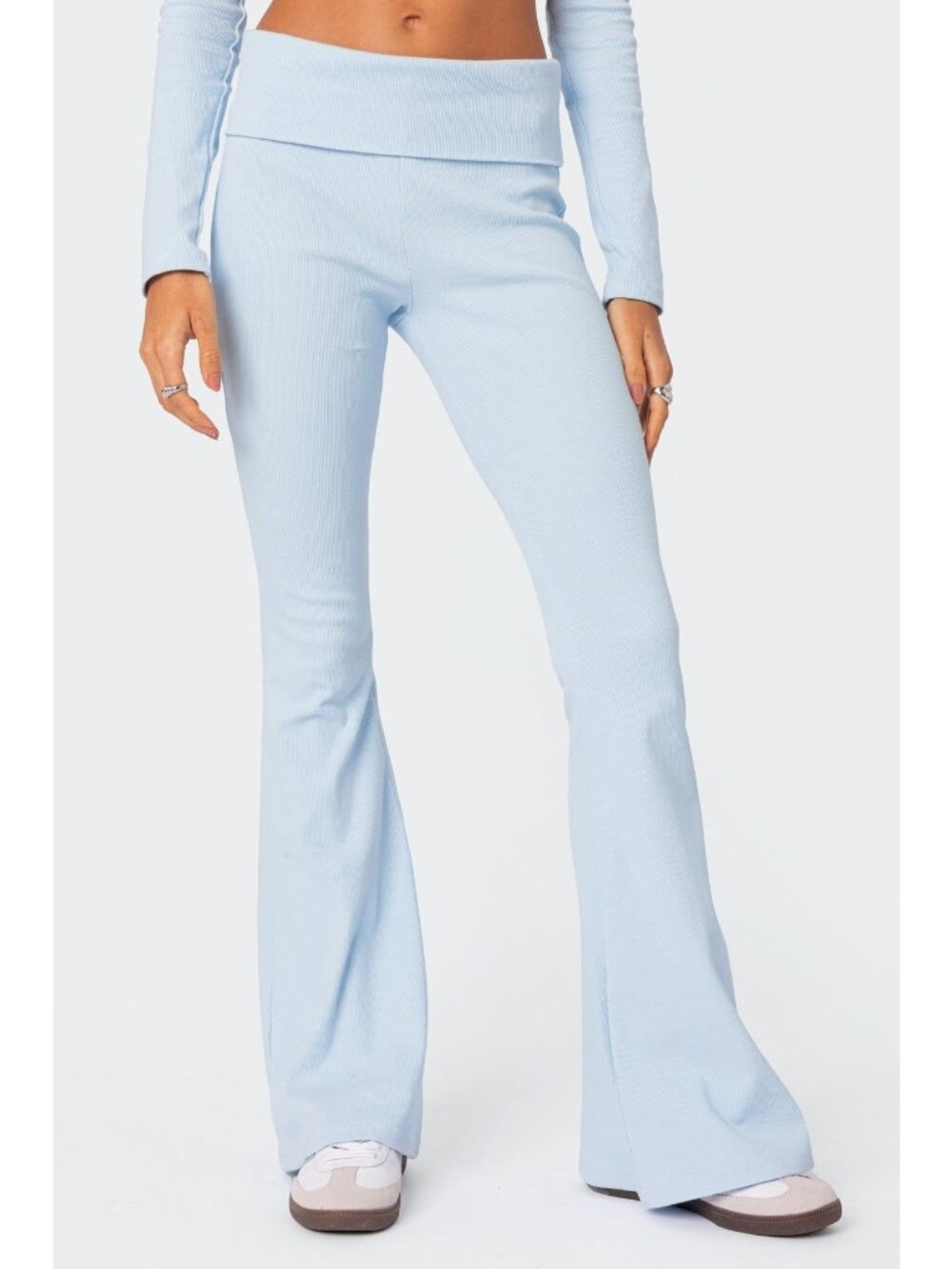 Edikted Light Blue Foldover Flare Pants Size M